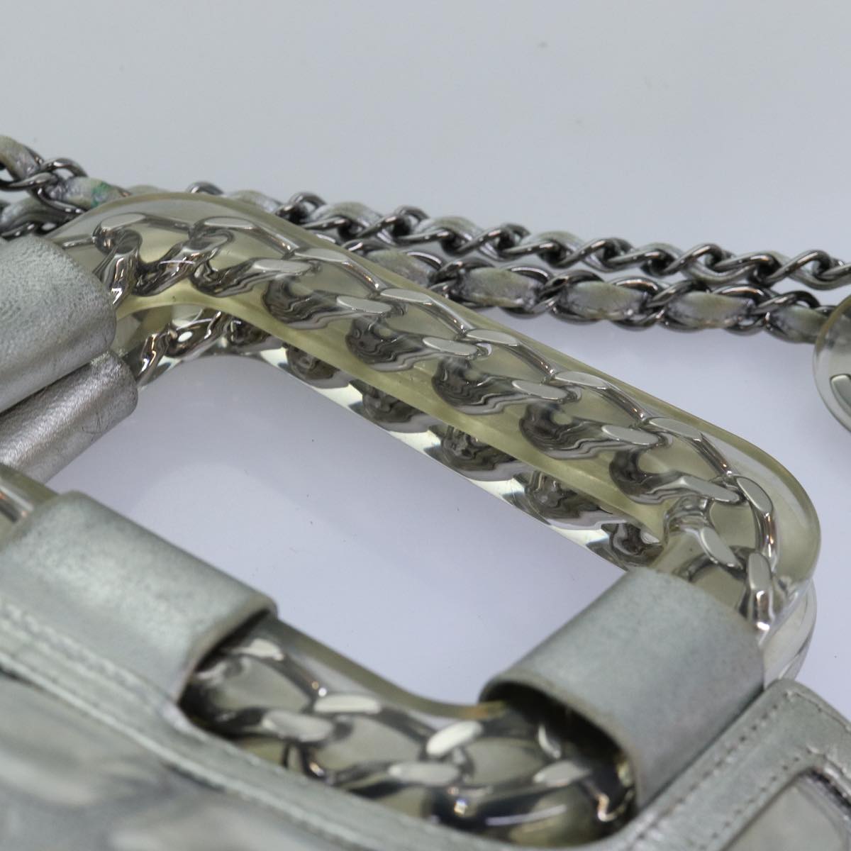 Top Quality Chanel Ice Cube Chain Shoulder Bag Vinyl 2way Silver CC Auth 71650