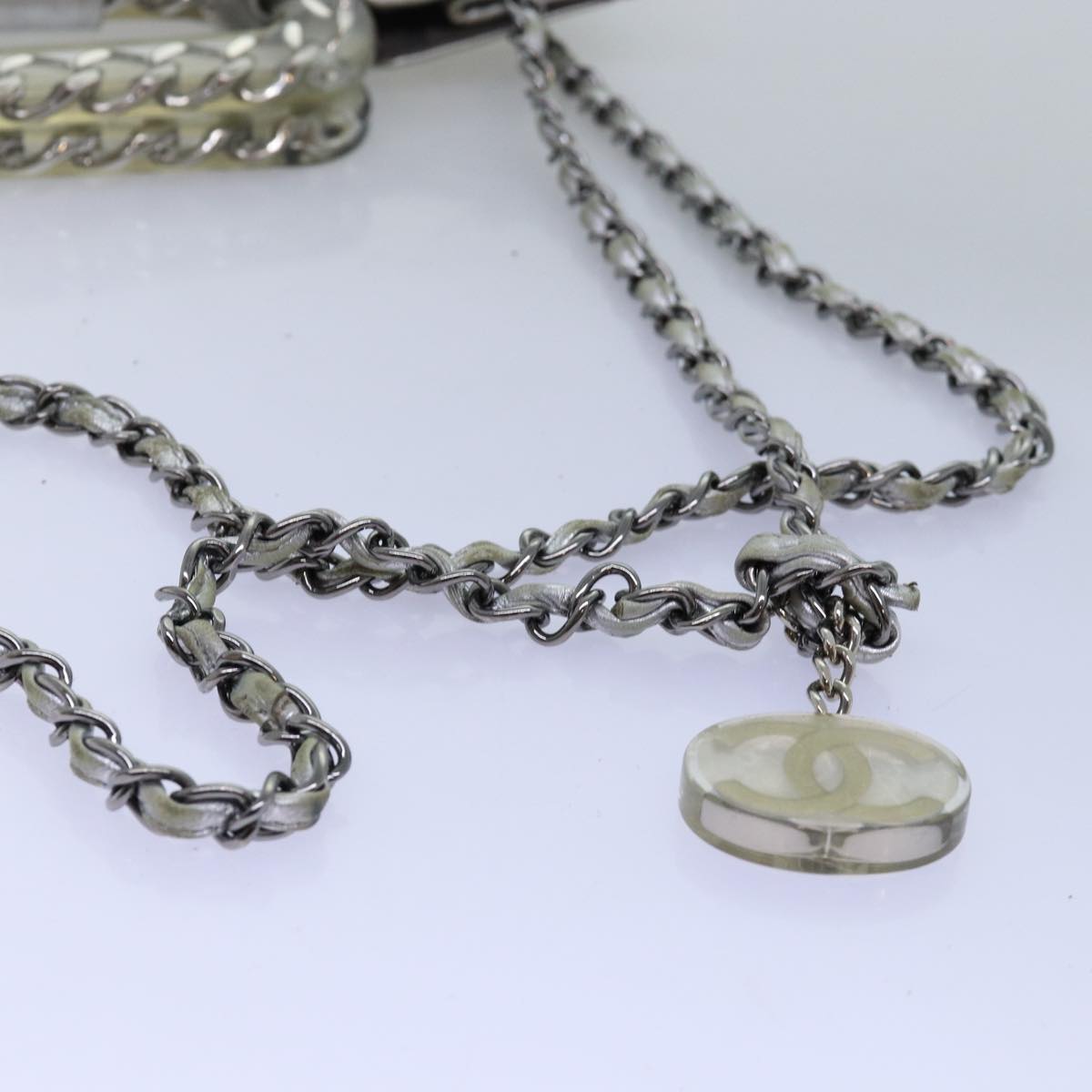 Top Quality Chanel Ice Cube Chain Shoulder Bag Vinyl 2way Silver CC Auth 71650