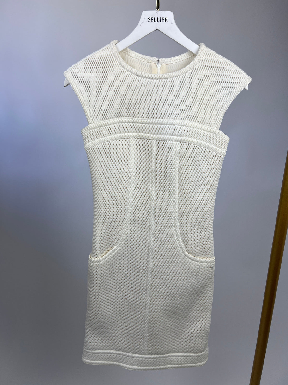 Chanel White Textured Sleeveless Mini Dress with Pocket Detail Size FR 34 (UK 6)