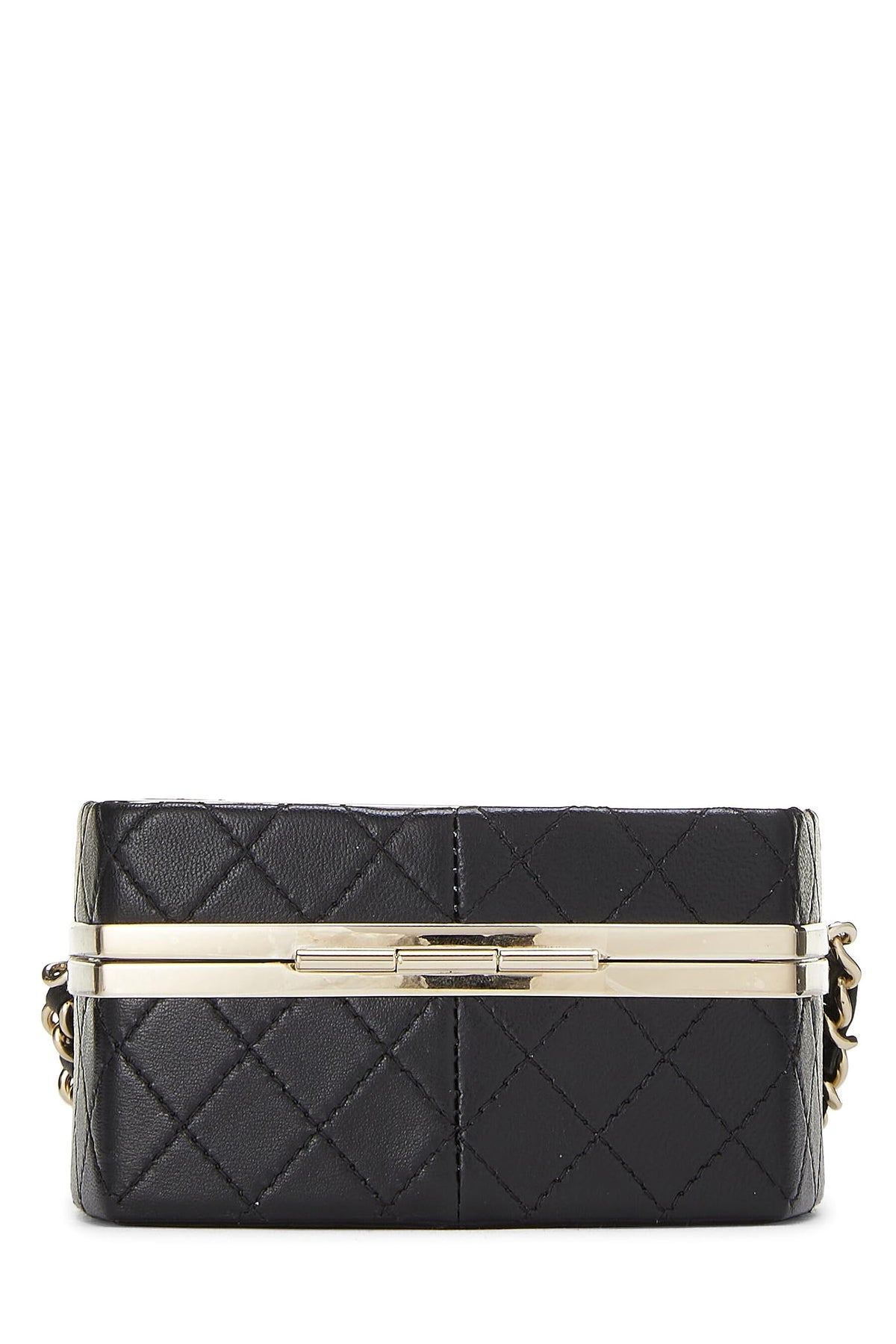 Chanel,  Black Lambskin Powder Clutch On Chain, Black