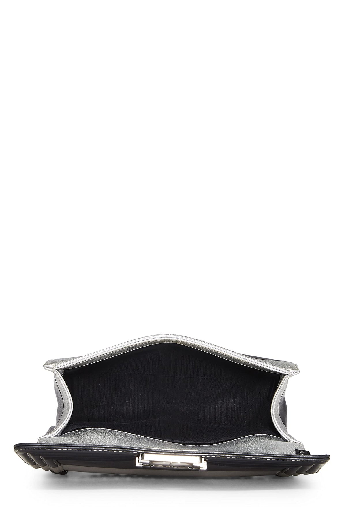 Chanel,  Black & Metallic Silver Bi-Color Calfskin Boy Bag Medium, Multi