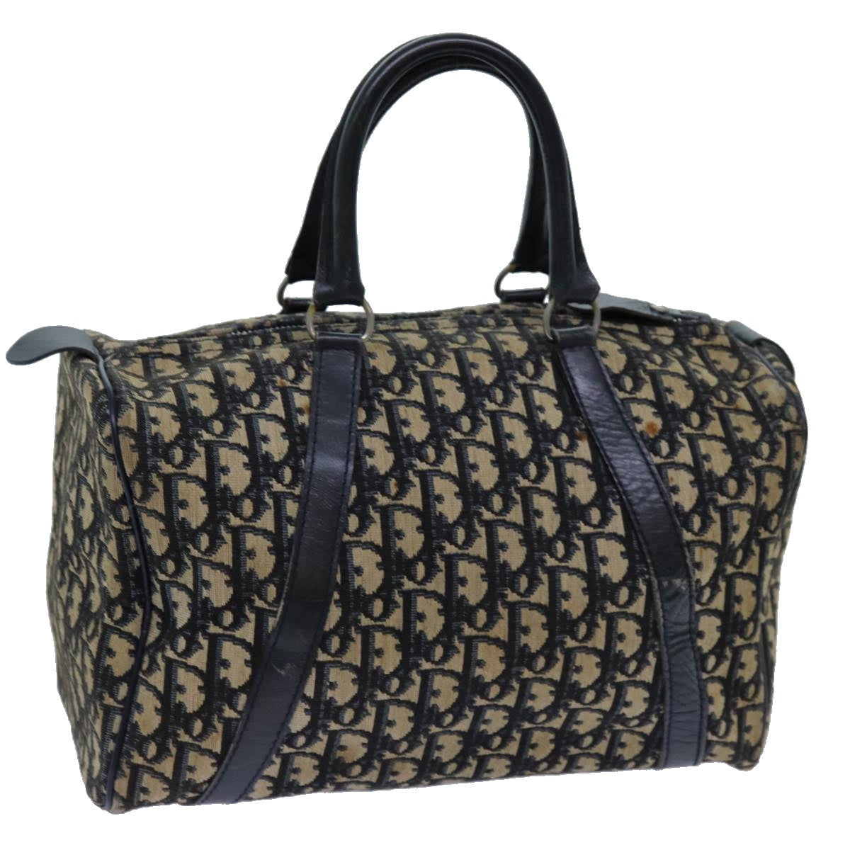 CHRISTIAN DIOR Trotter Canvas Boston Bag Navy Auth 71778