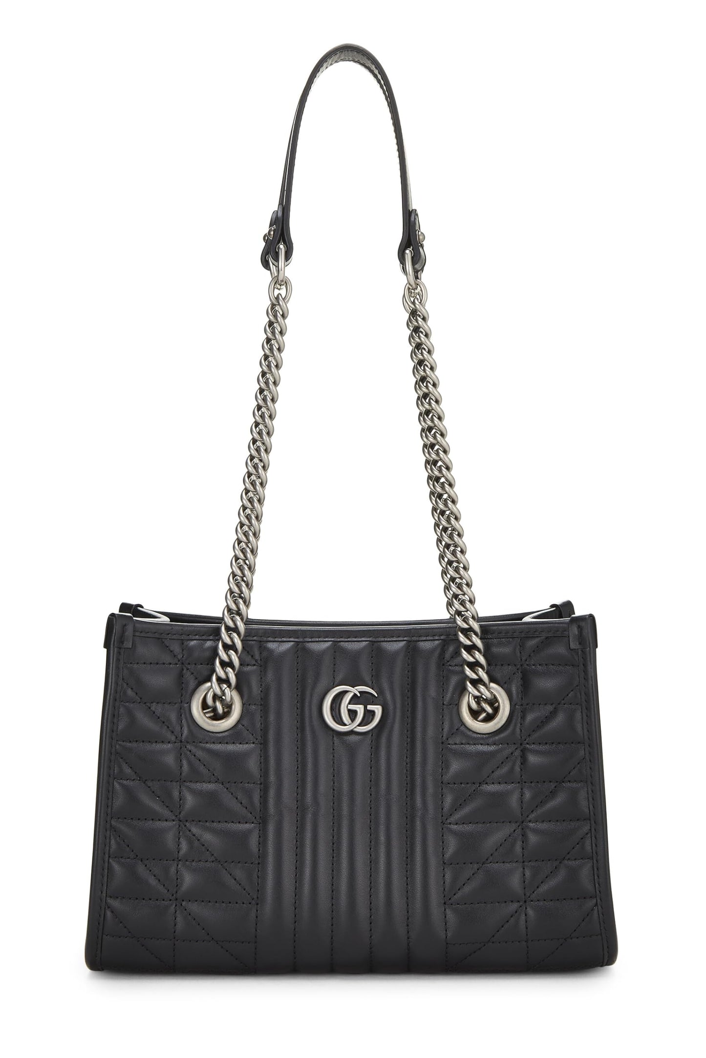 Gucci, Black Leather GG Marmont Chain Tote Small, Black