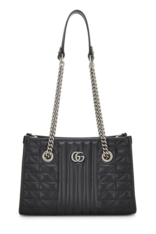 Gucci, Black Leather GG Marmont Chain Tote Small, Black