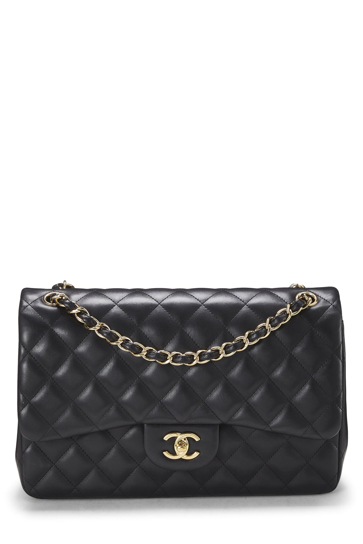 Chanel,  Black Quilted Lambskin New Classic Double Flap Jumbo, Black