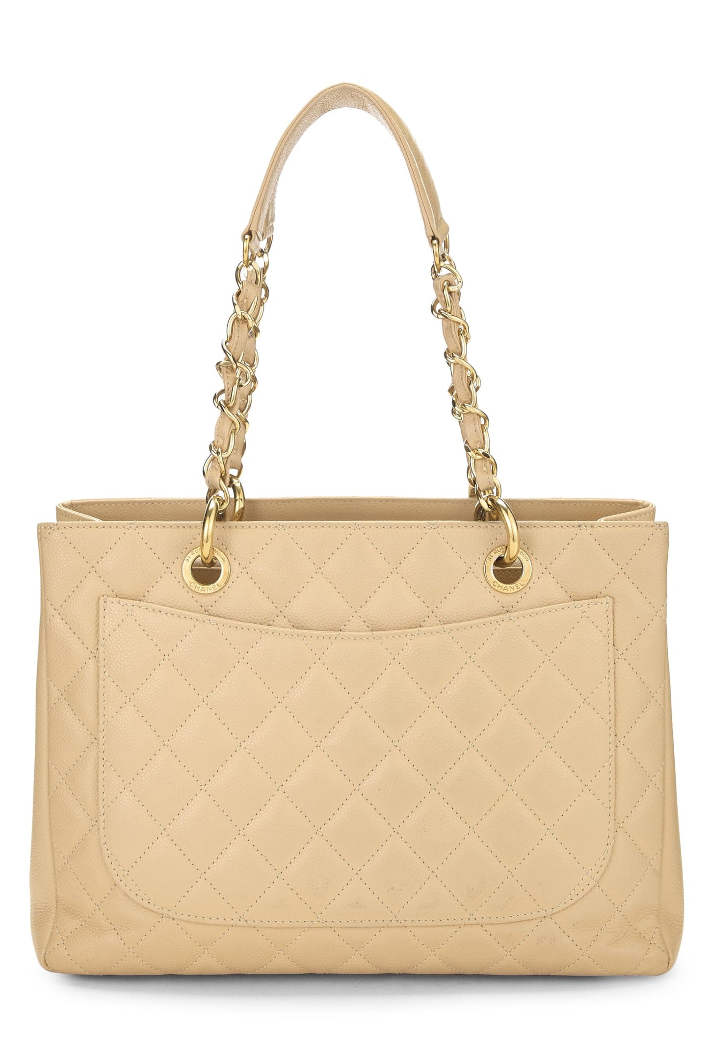 Chanel,  Beige Quilted Caviar Grand Shopping Tote (GST), Beige