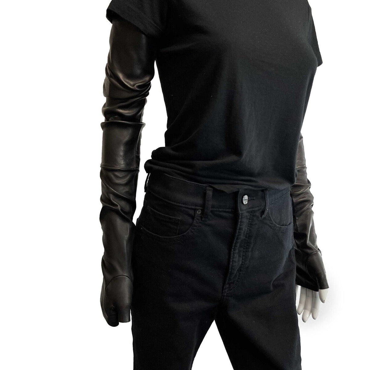 Top Quality Chanel New w/ Tags Leather Fingerless Long Gloves Black 18A 7.5