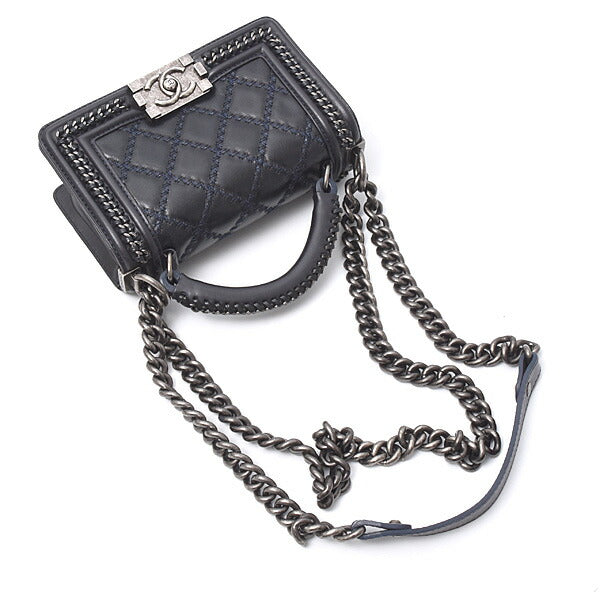 Chanel Matelassé Boy Chanel Top Handle 2way Chain Shoulder Bag Leather Handbag