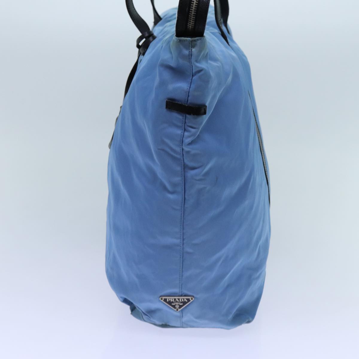PRADA Boston Bag Nylon Light Blue Black Auth 71856