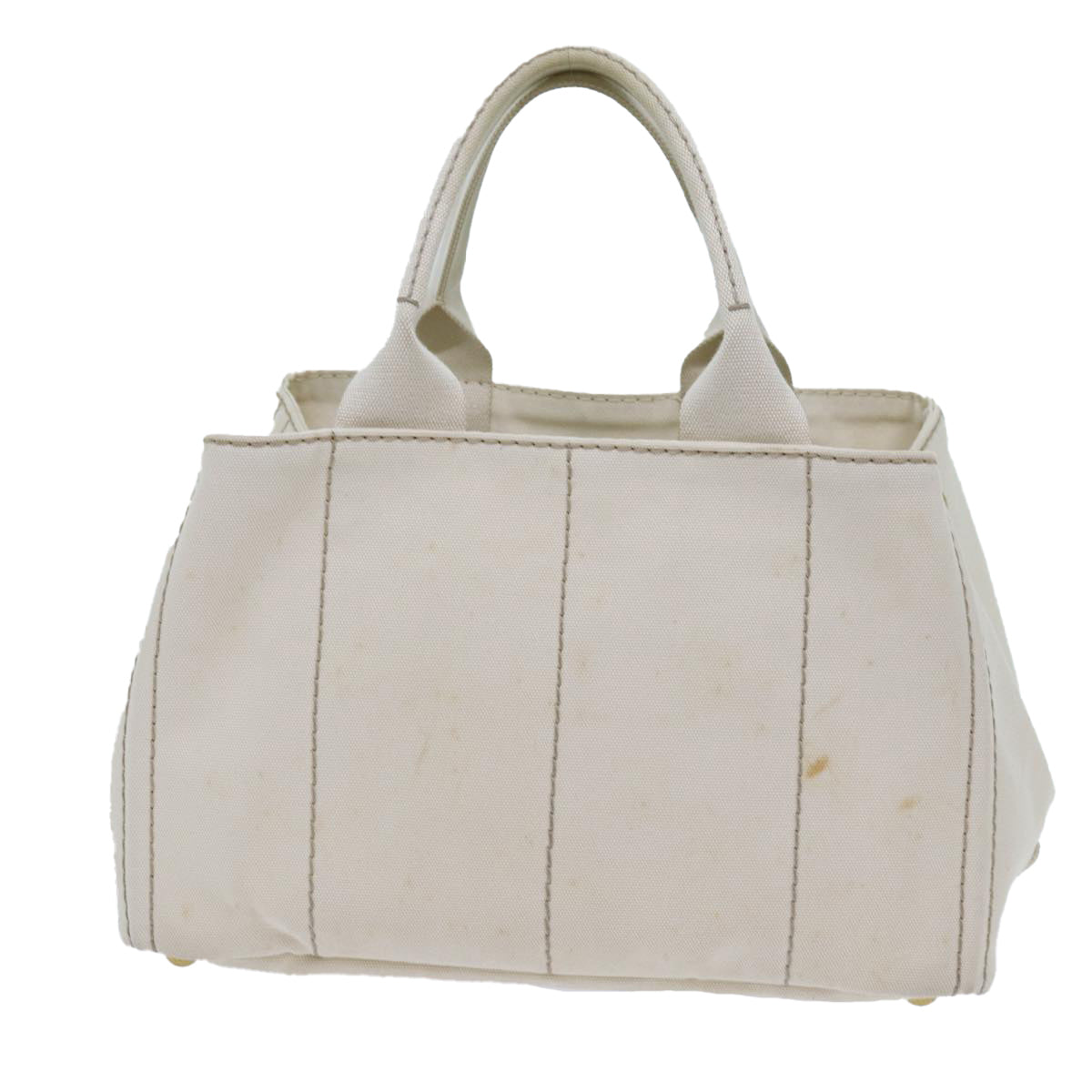 PRADA Canapa MM Hand Bag Canvas White Auth 71877