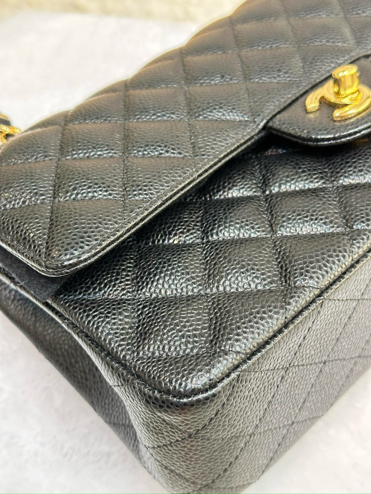 Chanel Medium Classic Quilted Caviar Double Flap Black GHW 2790 holo card