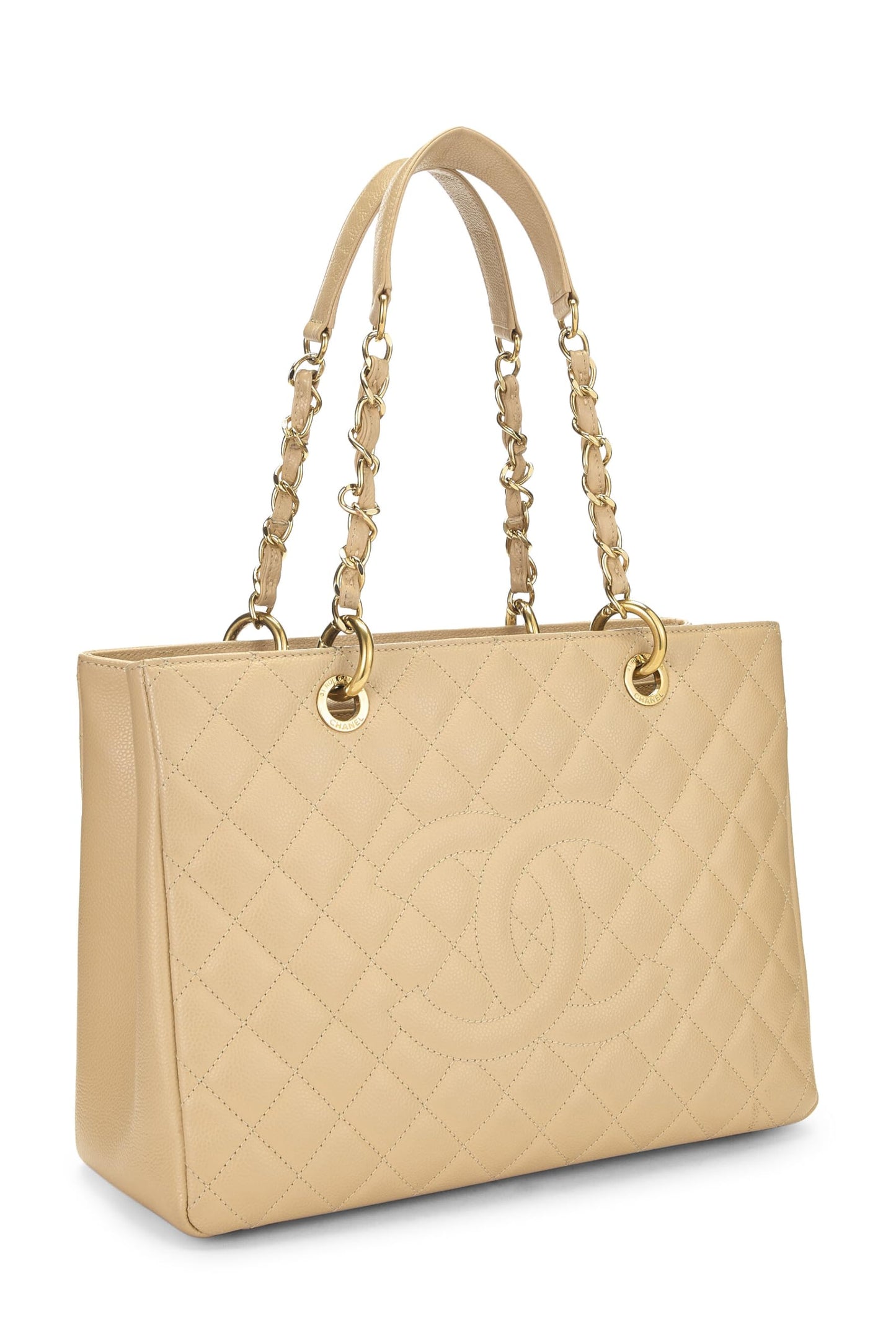 Chanel,  Beige Quilted Caviar Grand Shopping Tote (GST), Beige