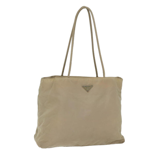 PRADA Tote Bag Nylon Beige Auth 71910
