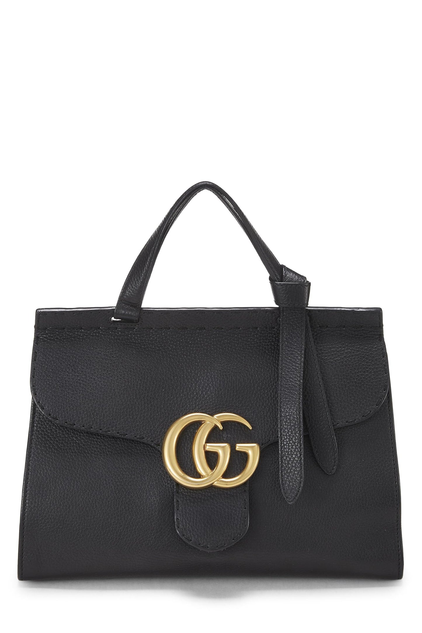 Gucci, Black Leather GG Marmont Top Handle Flap Bag Small, Black
