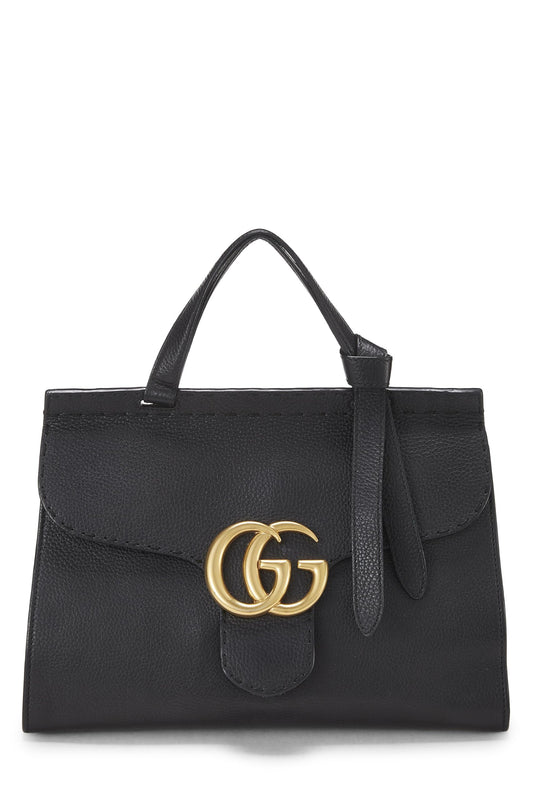 Gucci, Black Leather GG Marmont Top Handle Flap Bag Small, Black