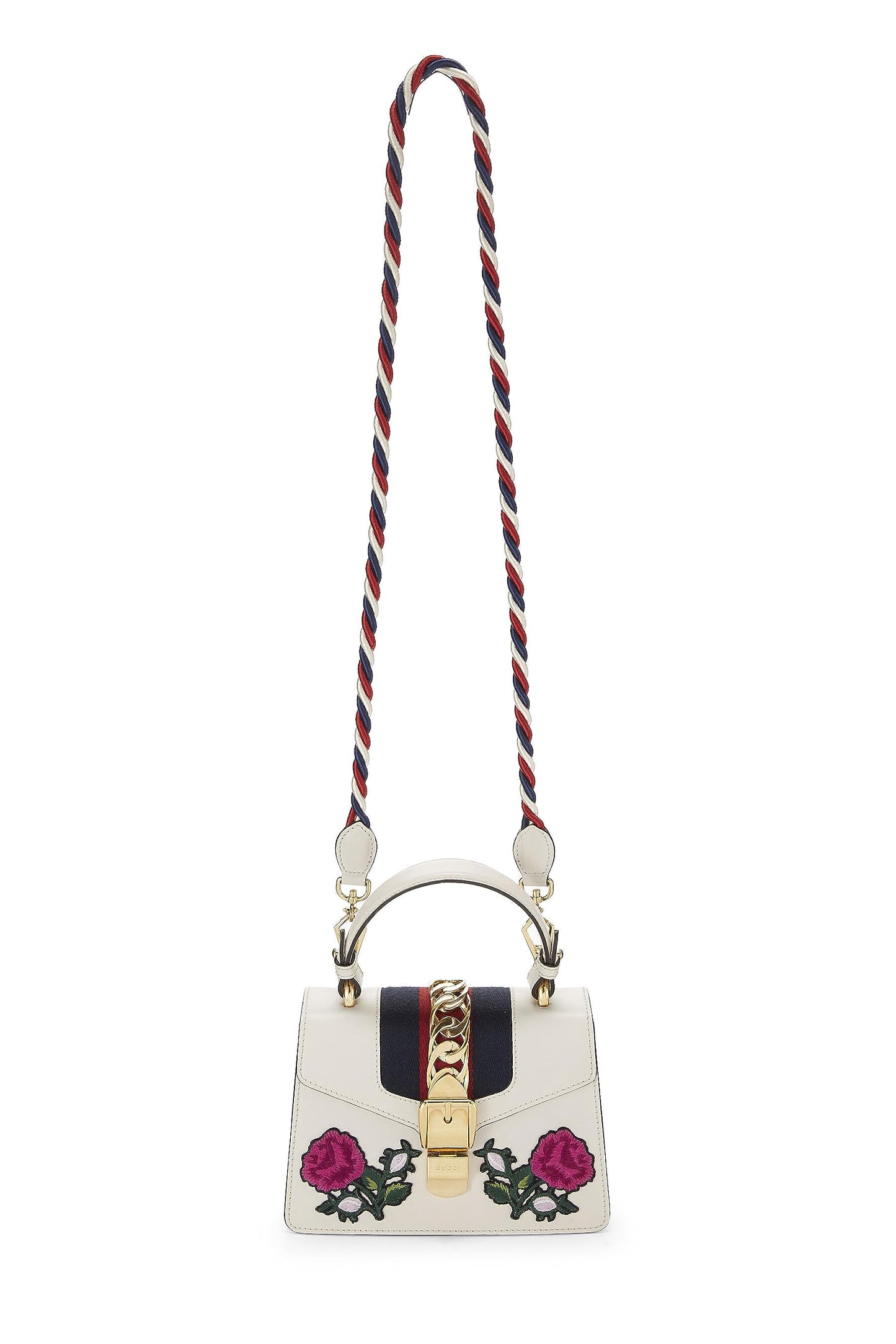Gucci, White Embroidered Leather Web Sylvie Mini, White