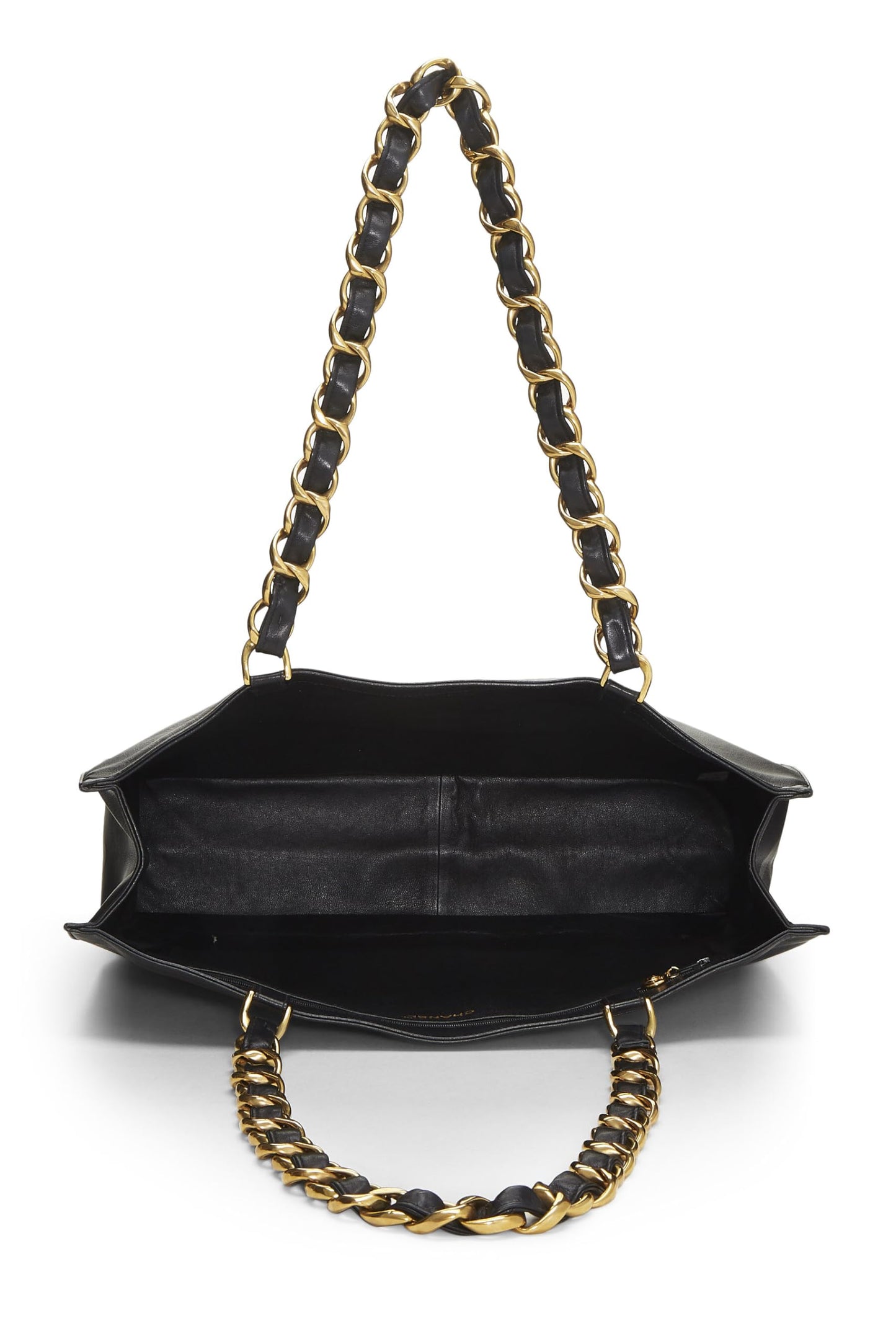 Chanel,  Black Lambskin Flat Chain Handle Tote Medium, Black
