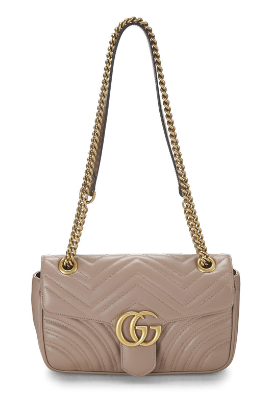 Gucci, Beige Leather GG Marmont Shoulder Bag Small, Pink