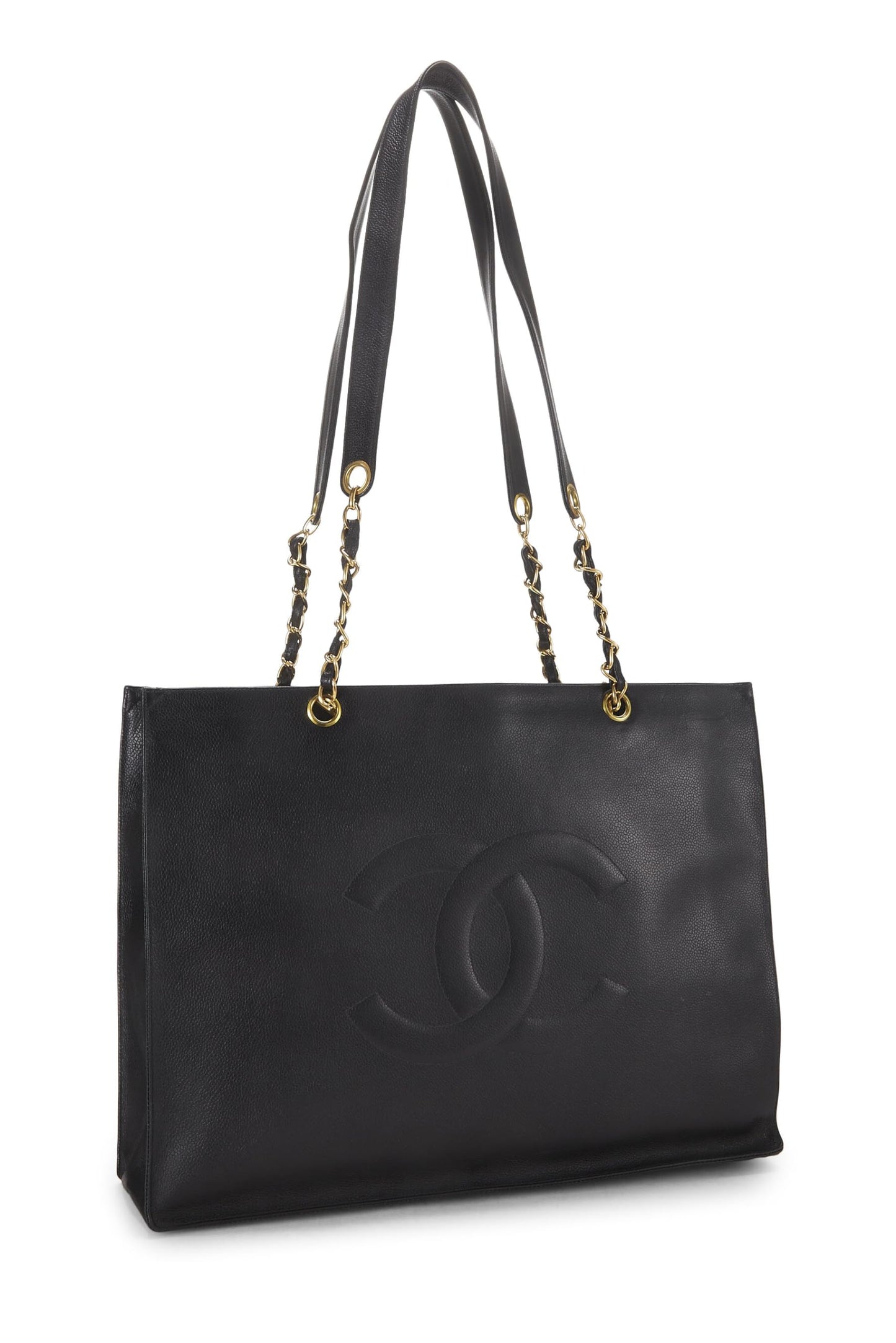 Chanel,  Black Caviar Flat Chain Tote Large, Black
