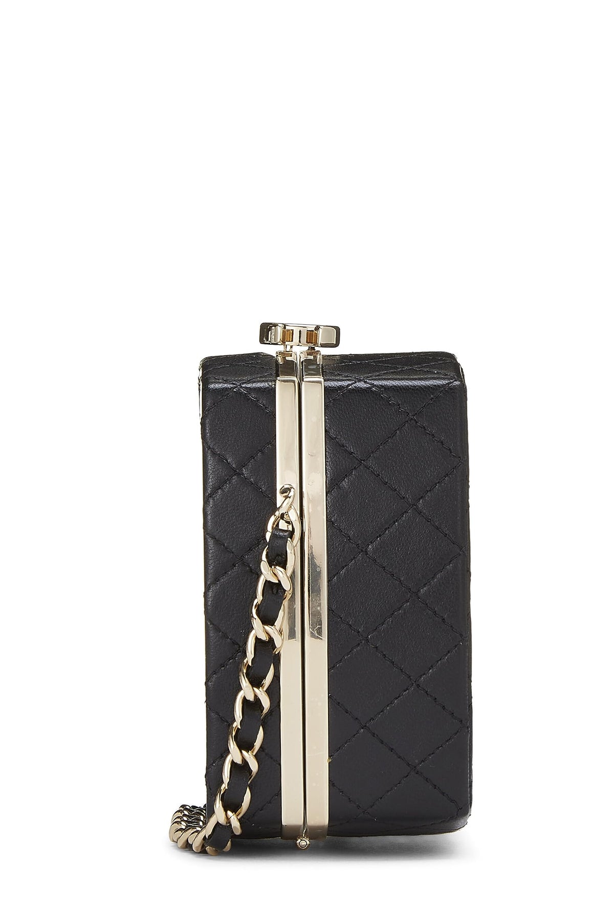 Chanel,  Black Lambskin Powder Clutch On Chain, Black