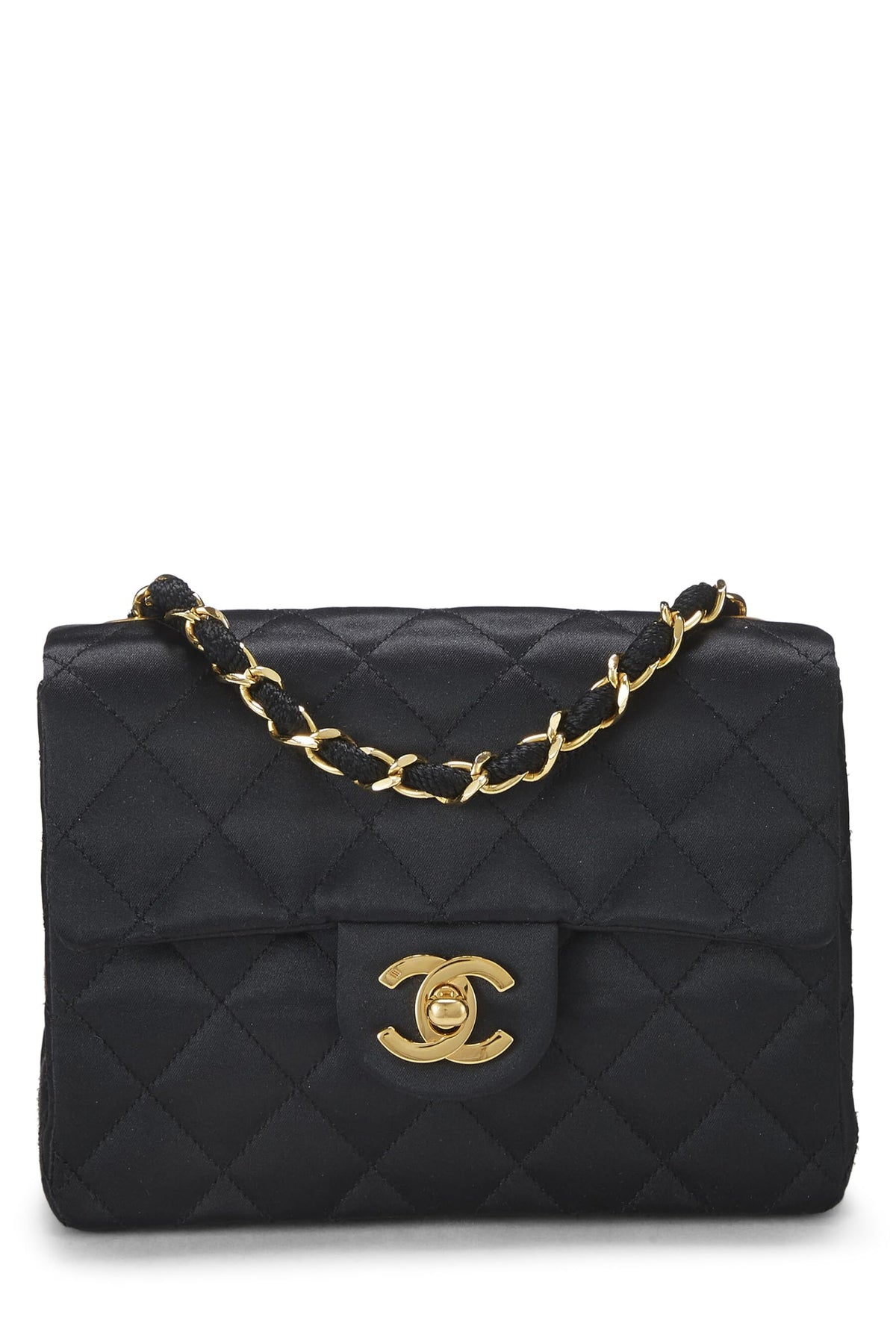 Chanel,  Black Quilted Satin Half Flap Mini, Black