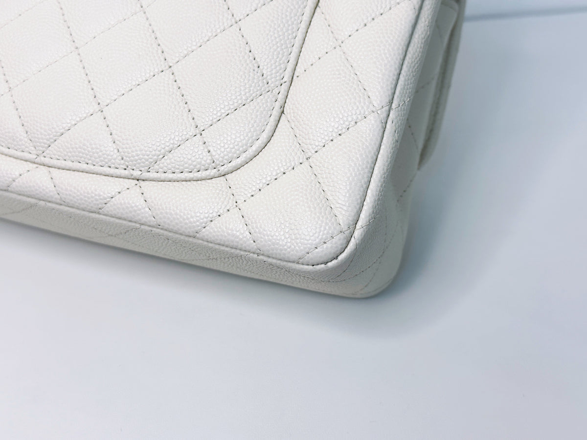 Chanel Mini Rectangular Caviar Classic White GHW 2382 holo card