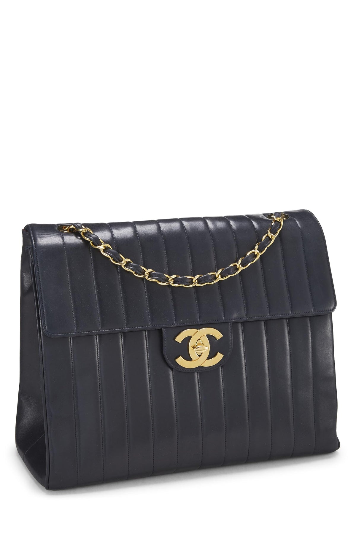 Chanel,  Navy Vertical Lambskin Half Flap XL, Navy