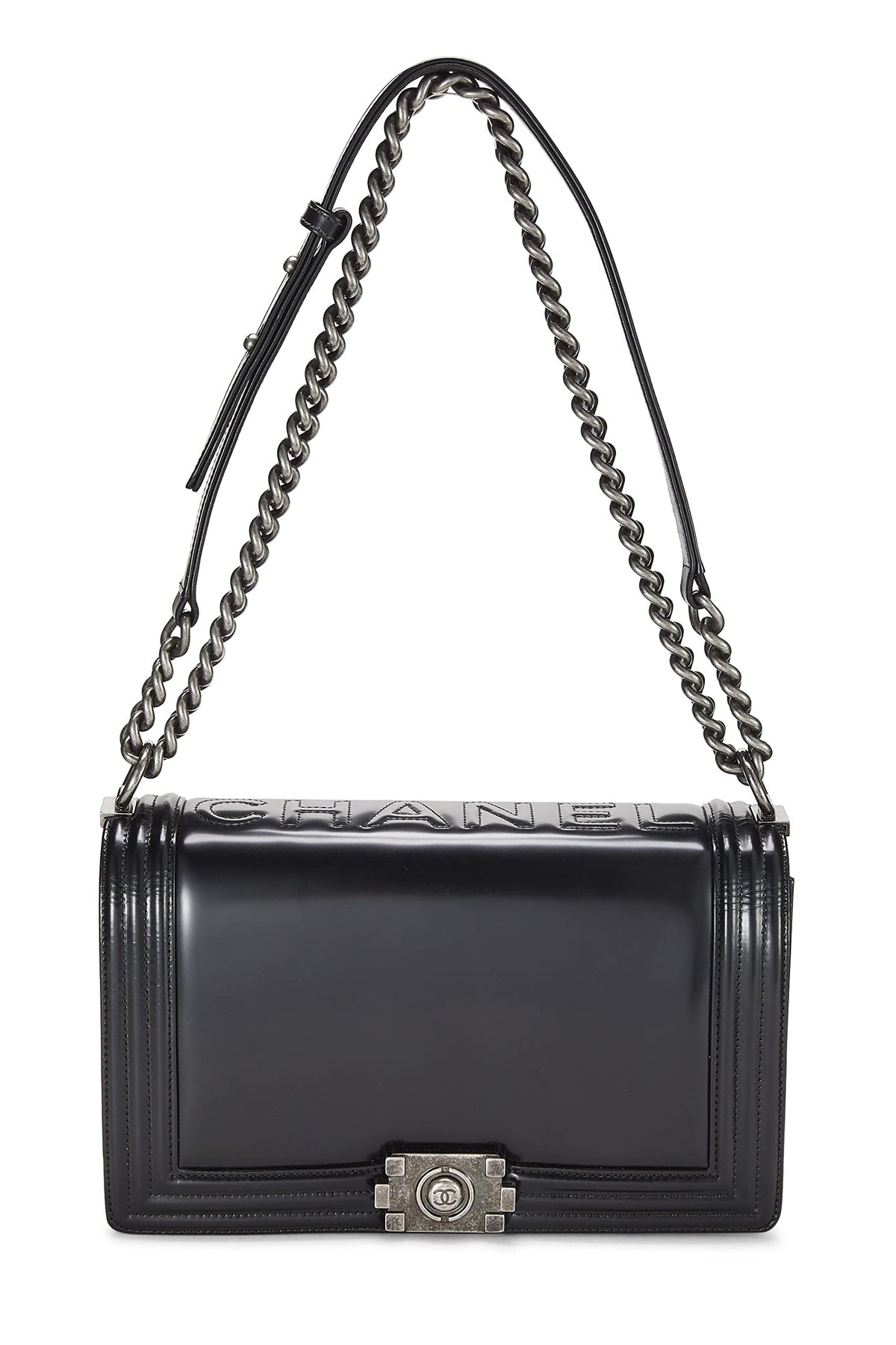 Chanel,  Black Calfskin Reverso Boy Bag Large, Black