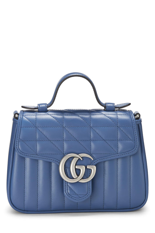 Gucci, Blue Leather GG Marmont Top Handle Bag Mini, Blue