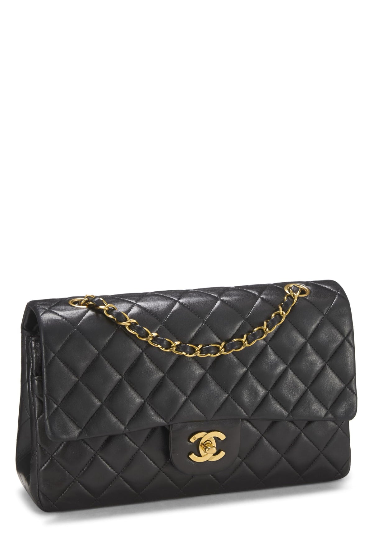 Chanel,  Black Quilted Lambskin Classic Double Flap Medium, Black