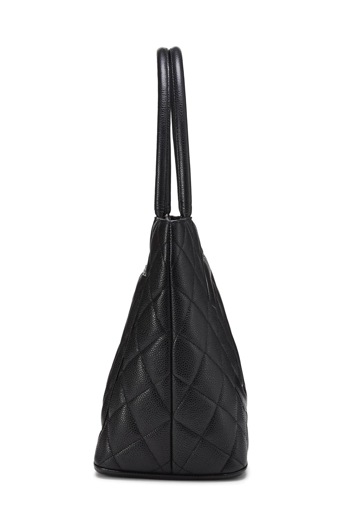 Chanel,  Black Quilted Caviar Medallion Tote, Black