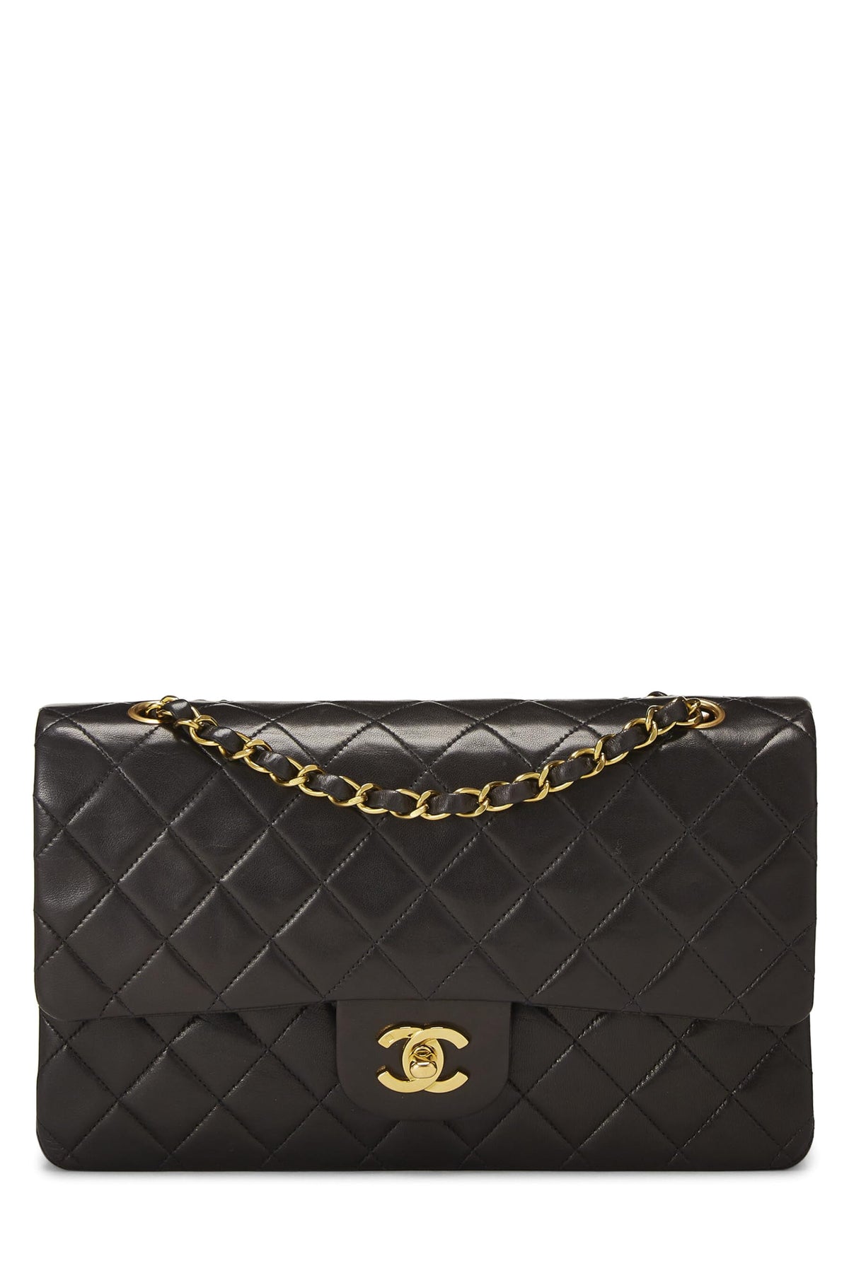 Chanel,  Black Quilted Lambskin Classic Double Flap Medium, Black