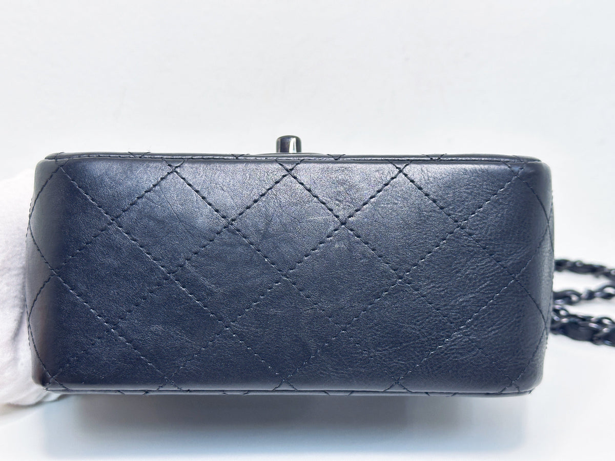 Chanel Quilted Mini Square Flap So Black Crumpled Calfskin 2417 holo card