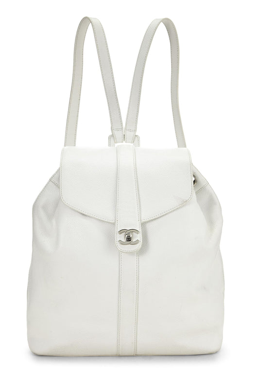 Chanel,  White Caviar Backpack Large, White