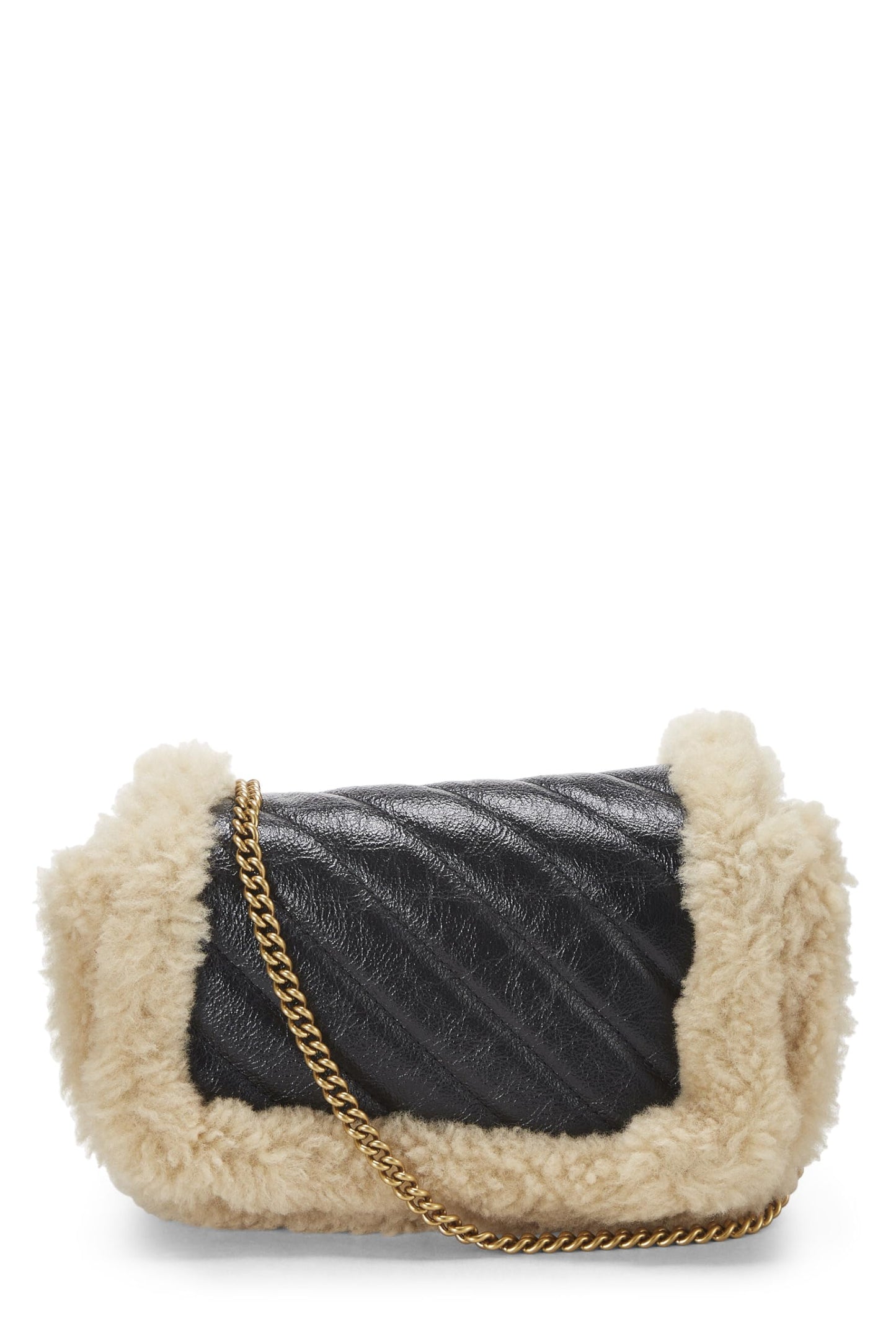 Gucci, Black Leather & Shearling GG Marmont Shoulder Bag Mini, Black