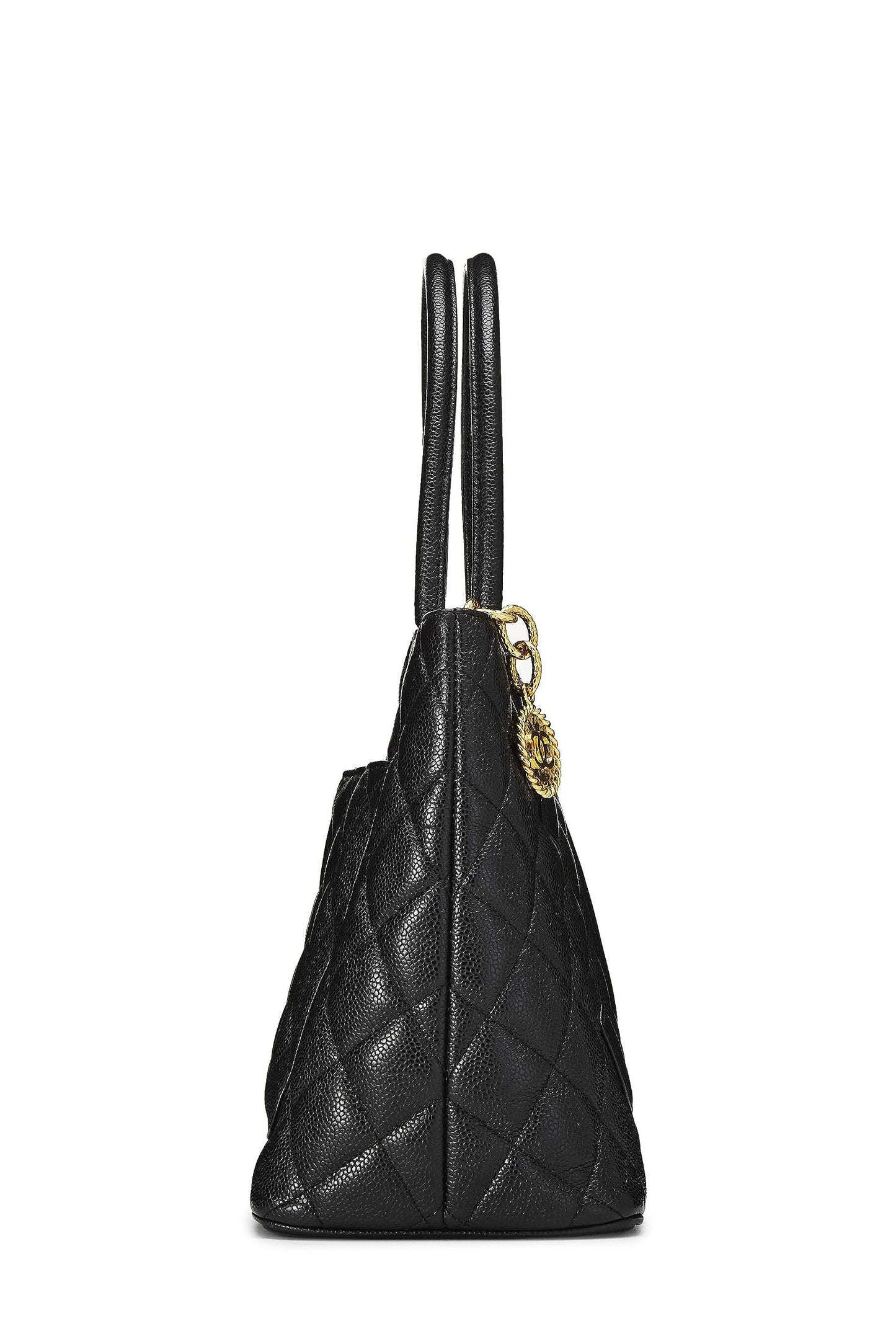Chanel,  Black Quilted Caviar Medallion Tote, Black
