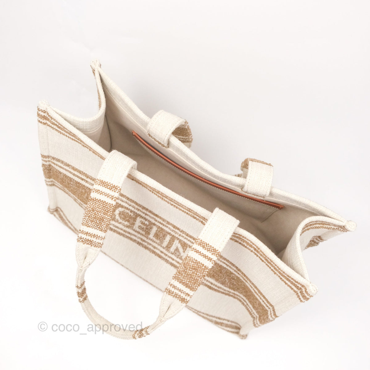 Celine Large Cabas Thais In Striped Textile Tobacco/Tan