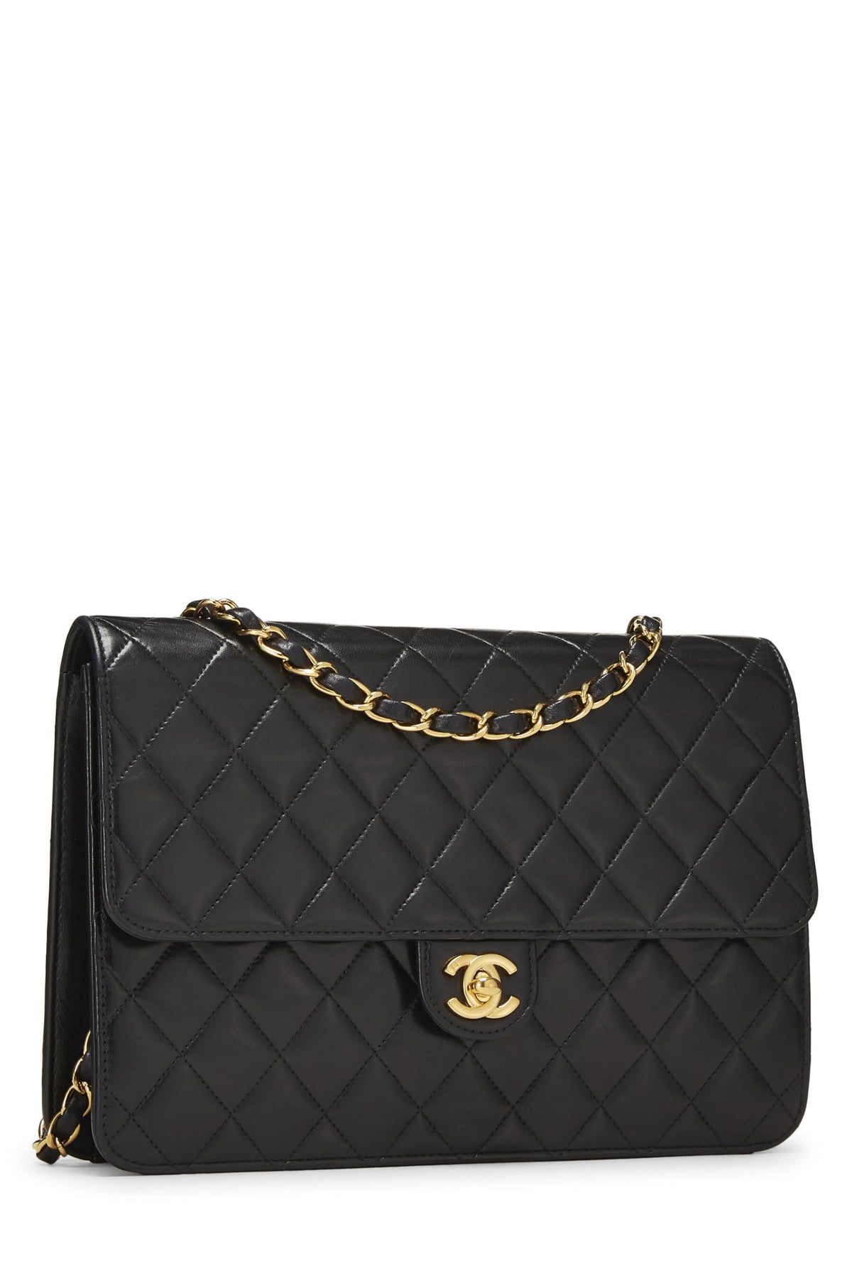 Chanel,  Black Quilted Lambskin Turnlock Ex Flap Medium, Black