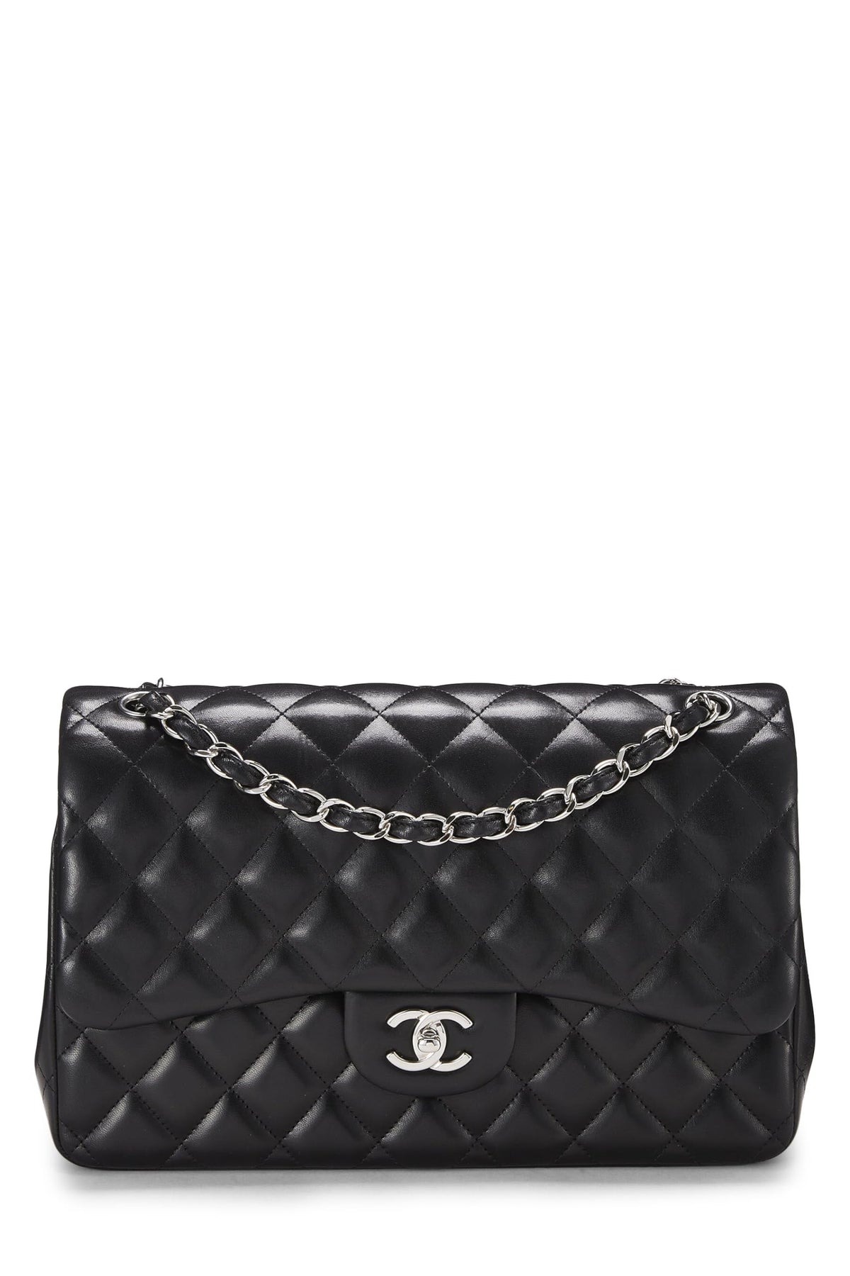 Chanel,  Black Quilted Lambskin New Classic Double Flap Jumbo, Black