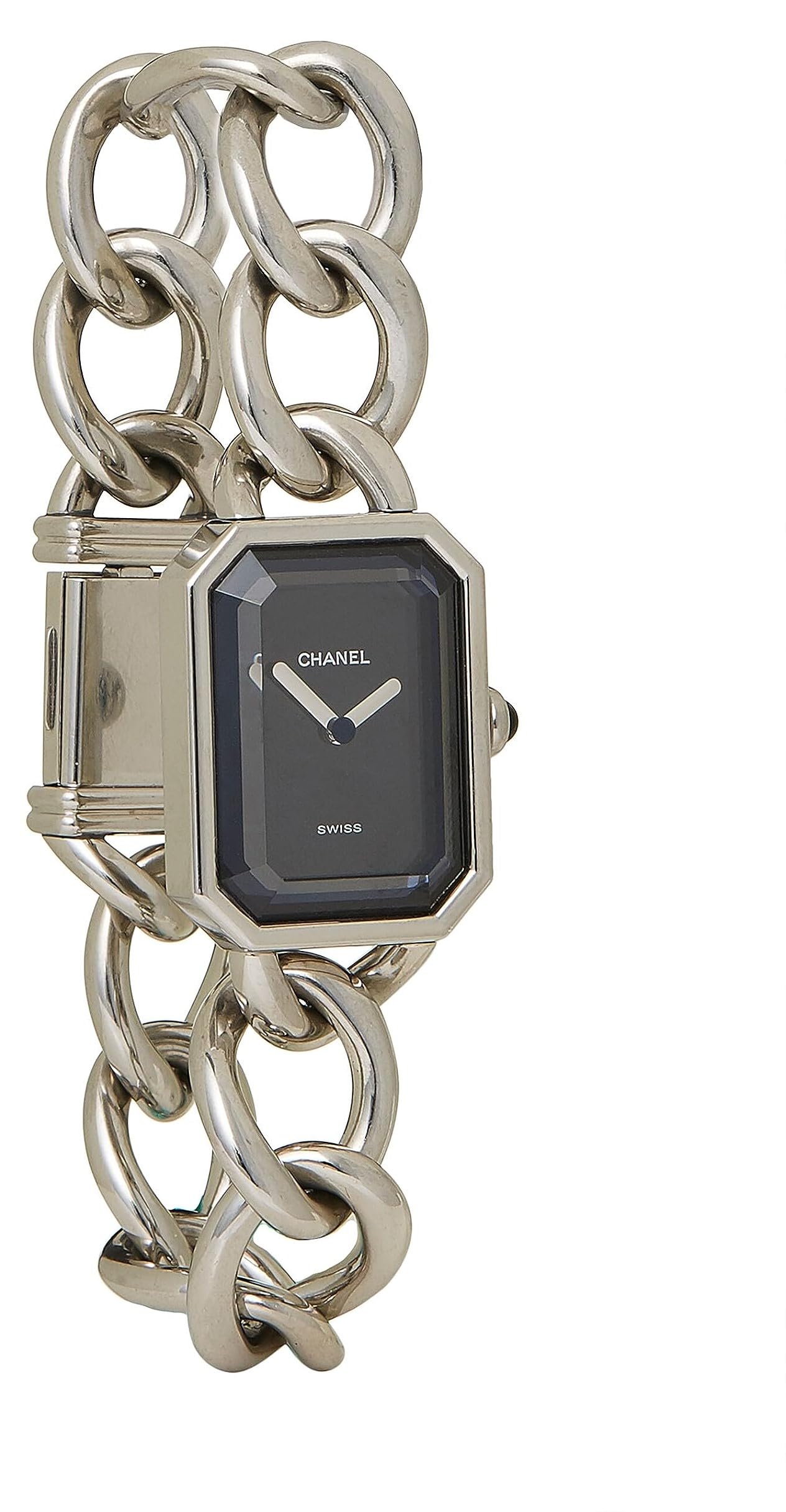 Chanel,  Black & Silver Premiere Gourmette Watch, Silver