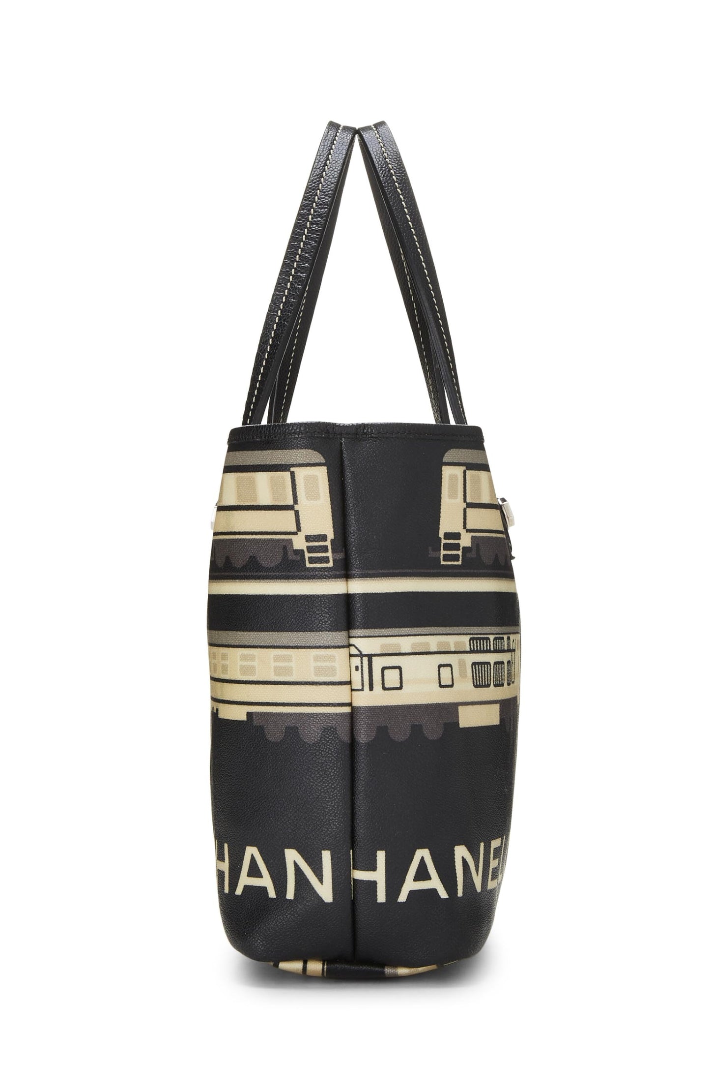Chanel,  Black & Multicolored Coated Canvas Le Train Tote, Black