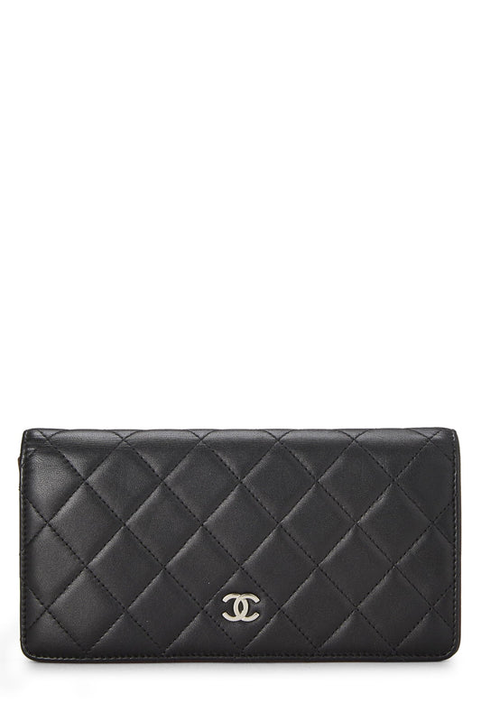 Chanel,  Black Quilted Lambskin Classic Long Flap Wallet, Black