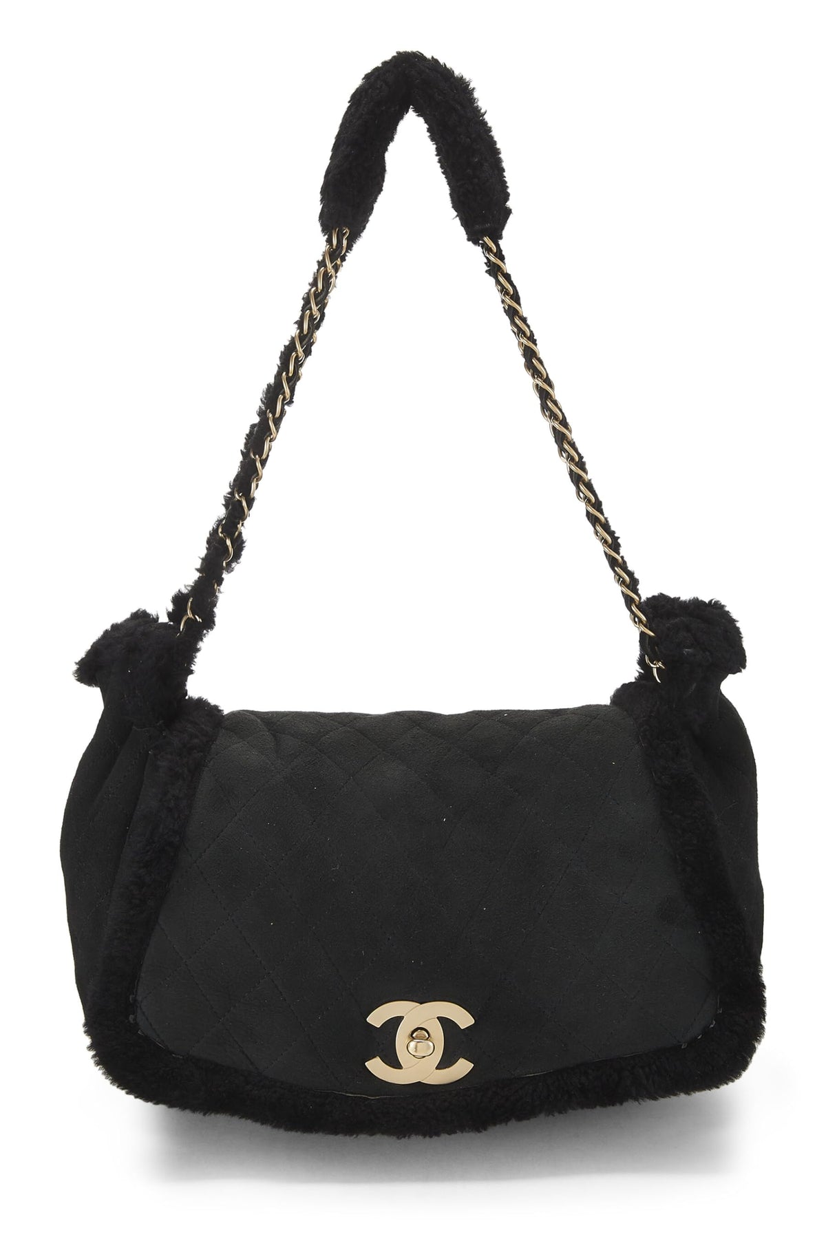 Chanel,  Black Shearling Shoulder Bag Small, Black
