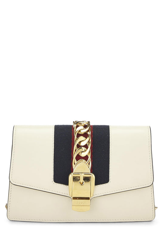 Gucci, White Leather Web Sylvie Chain Mini, White