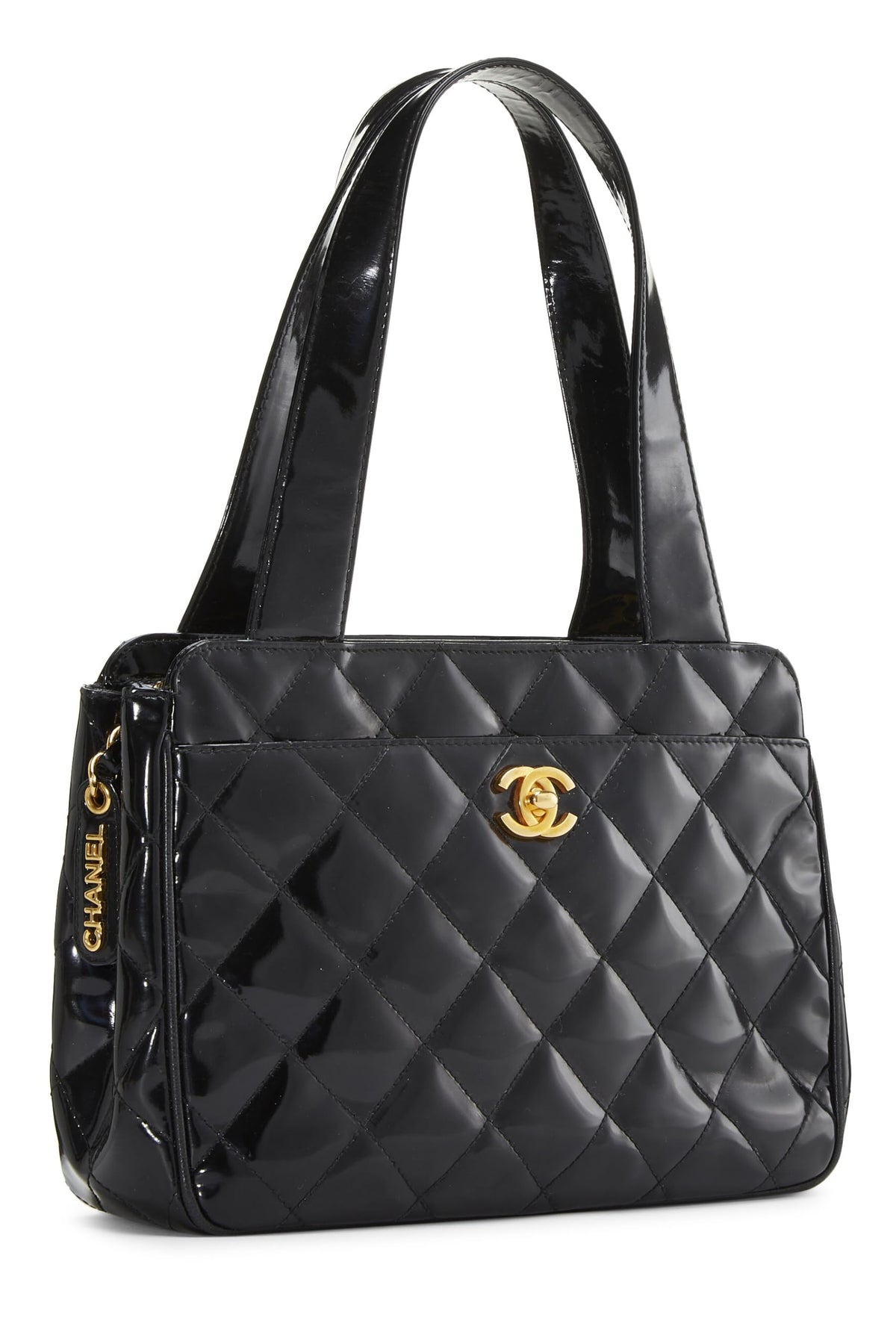 Chanel,  Black Quilted Patent Leather Handbag Small, Black