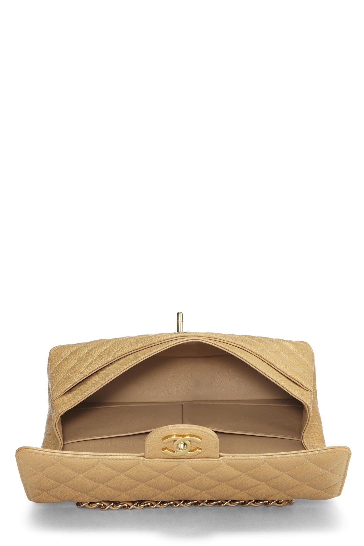 Chanel,  Beige Quilted Caviar Classic Double Flap Medium, Beige