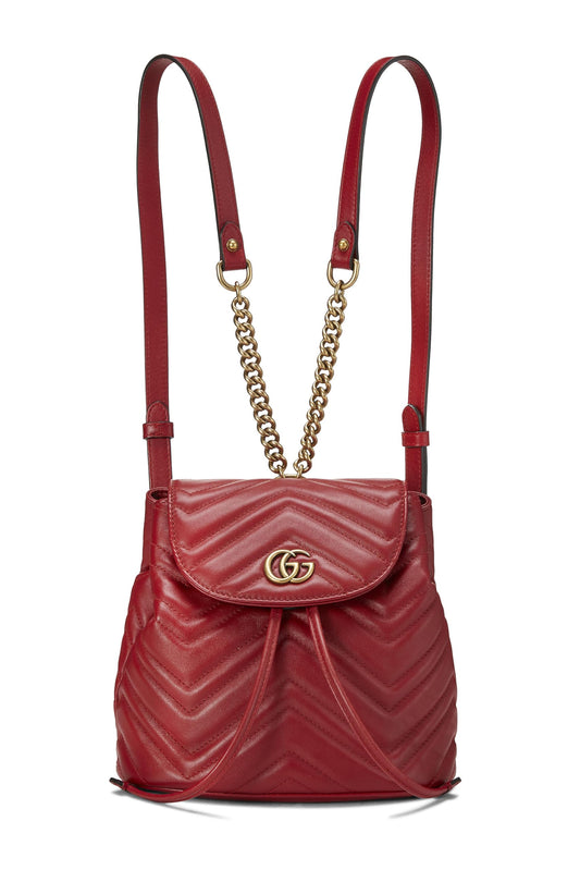 Gucci, Red Leather 'GG' Marmont Backpack Small, Red