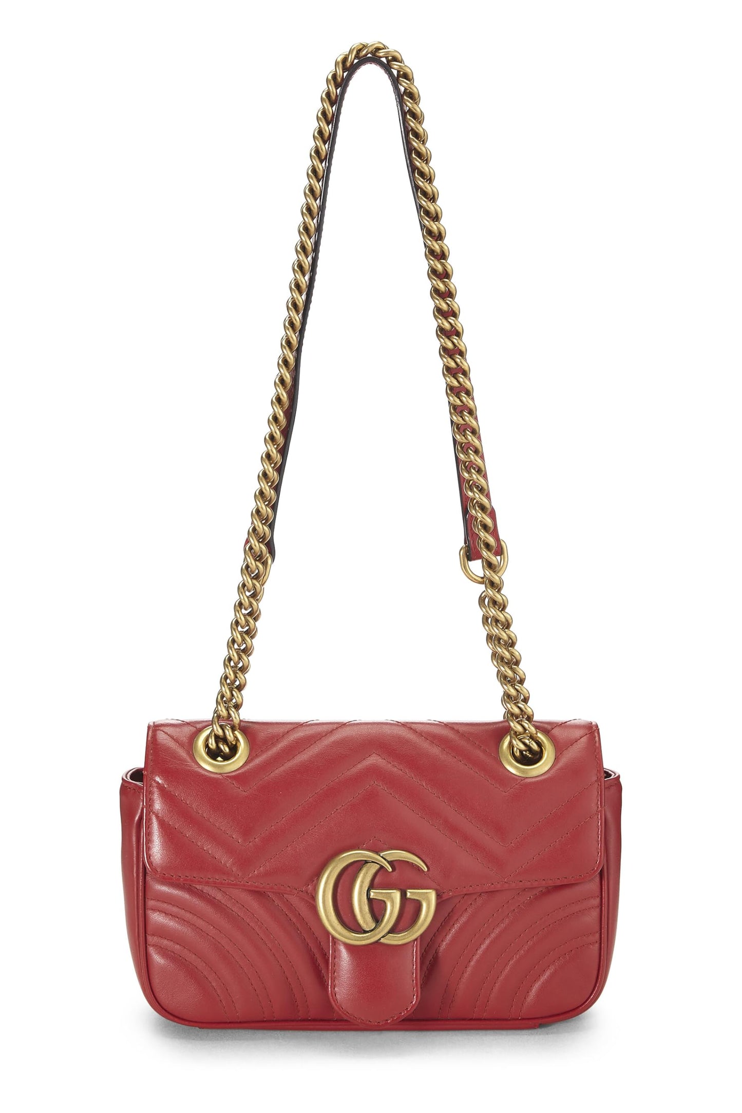Gucci, Red Leather GG Marmont Shoulder Bag Small, Red