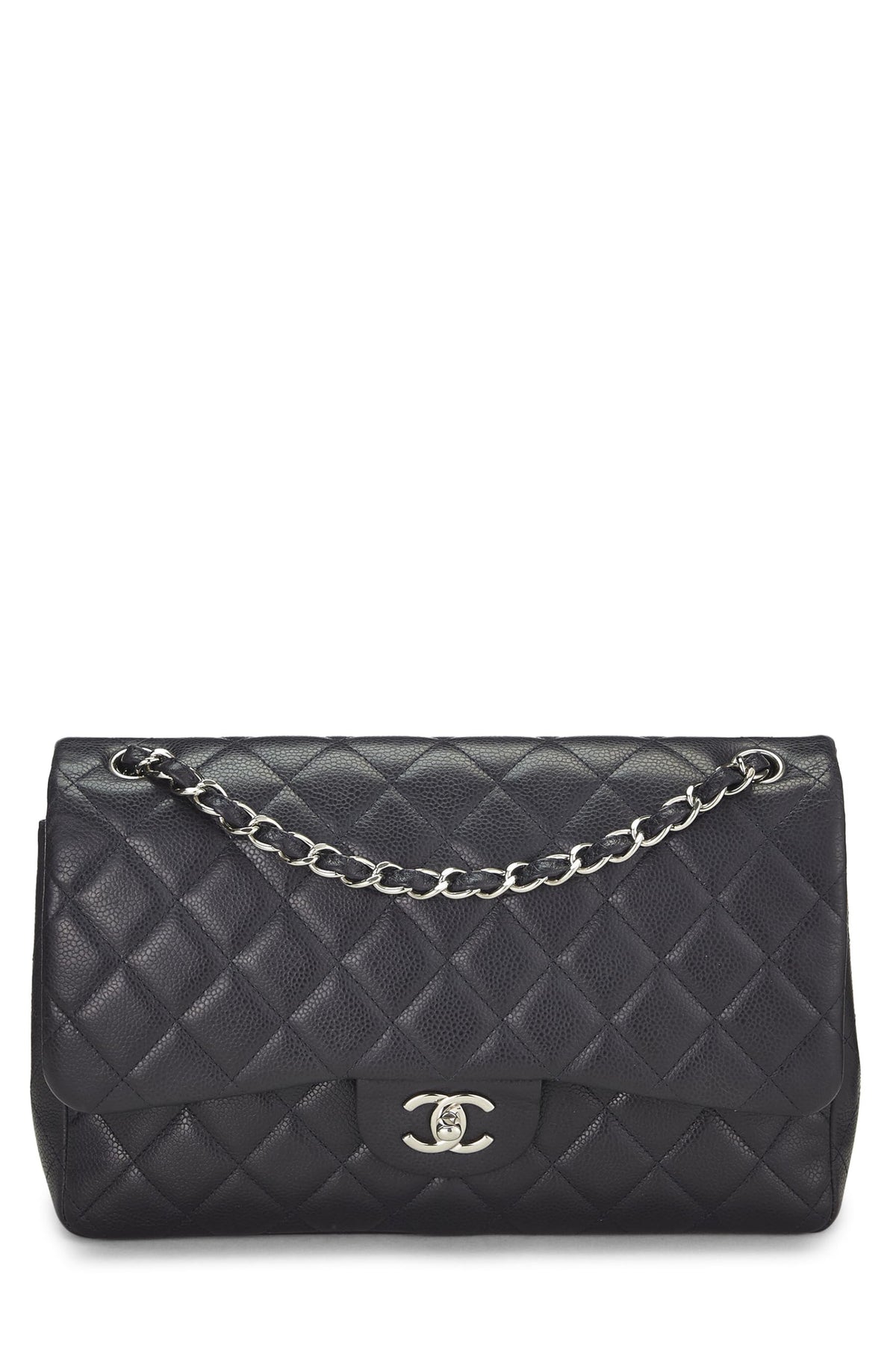 Chanel,  Navy Quilted Caviar New Classic Double Flap Jumbo, Navy