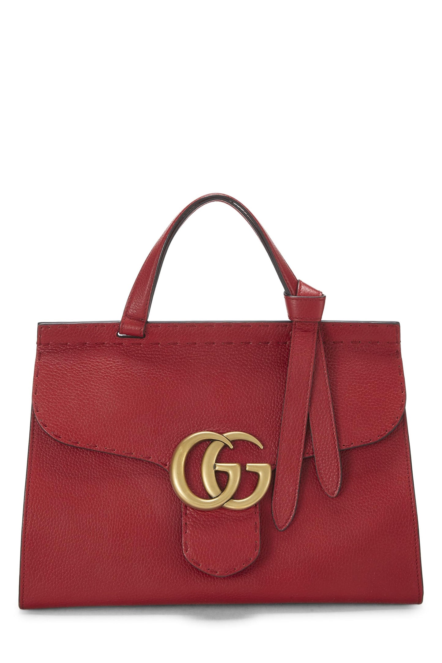 Gucci, Red Leather GG Marmont Top Handle Flap Bag Small, Red